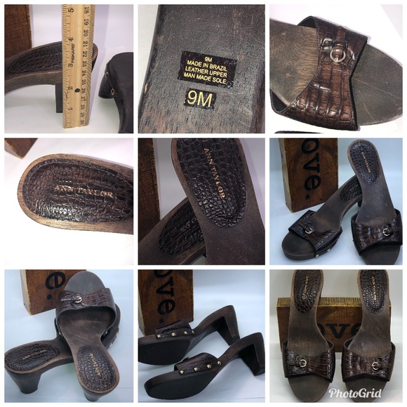 ANN TAYLOR LEATHER WOODEN CLOG SANDALS ~9M - Picture 7 of 8